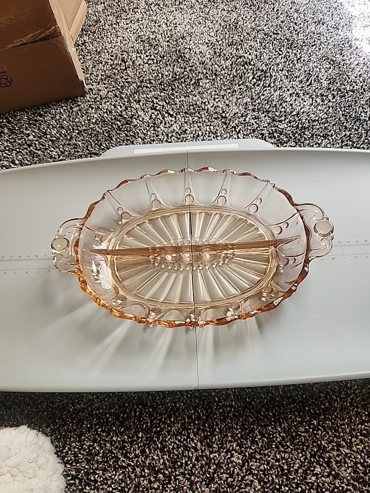 Oyster & Pearl Pink Depression Glass Divided Relish Dish