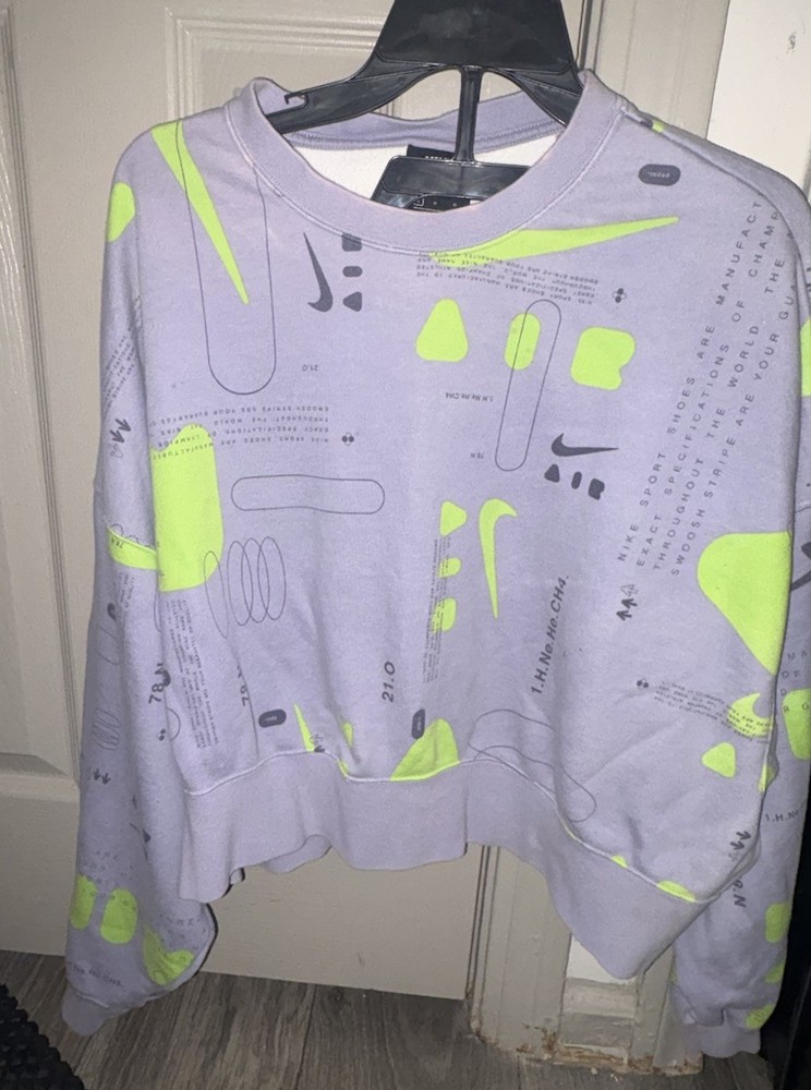 Nike Women’s Blue and Lime Abstract Graphic Cropped Sweatshirt - Size Large-image