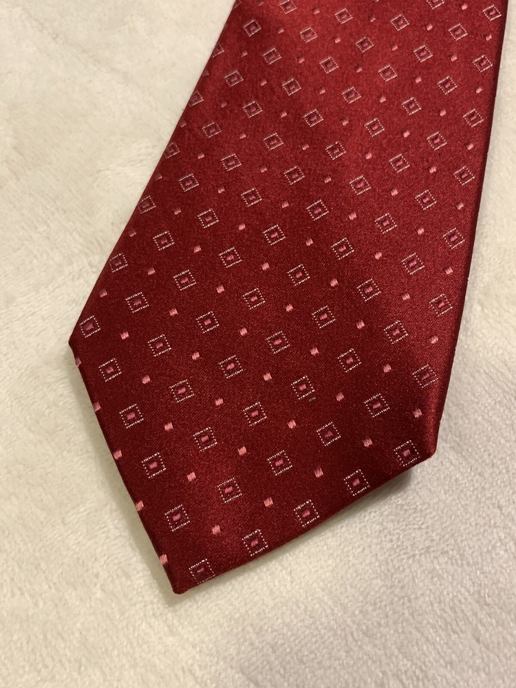 Jones New York Men’s Red Necktie Tie Neckwear Diamond Dotted Striped 59”x3.75”