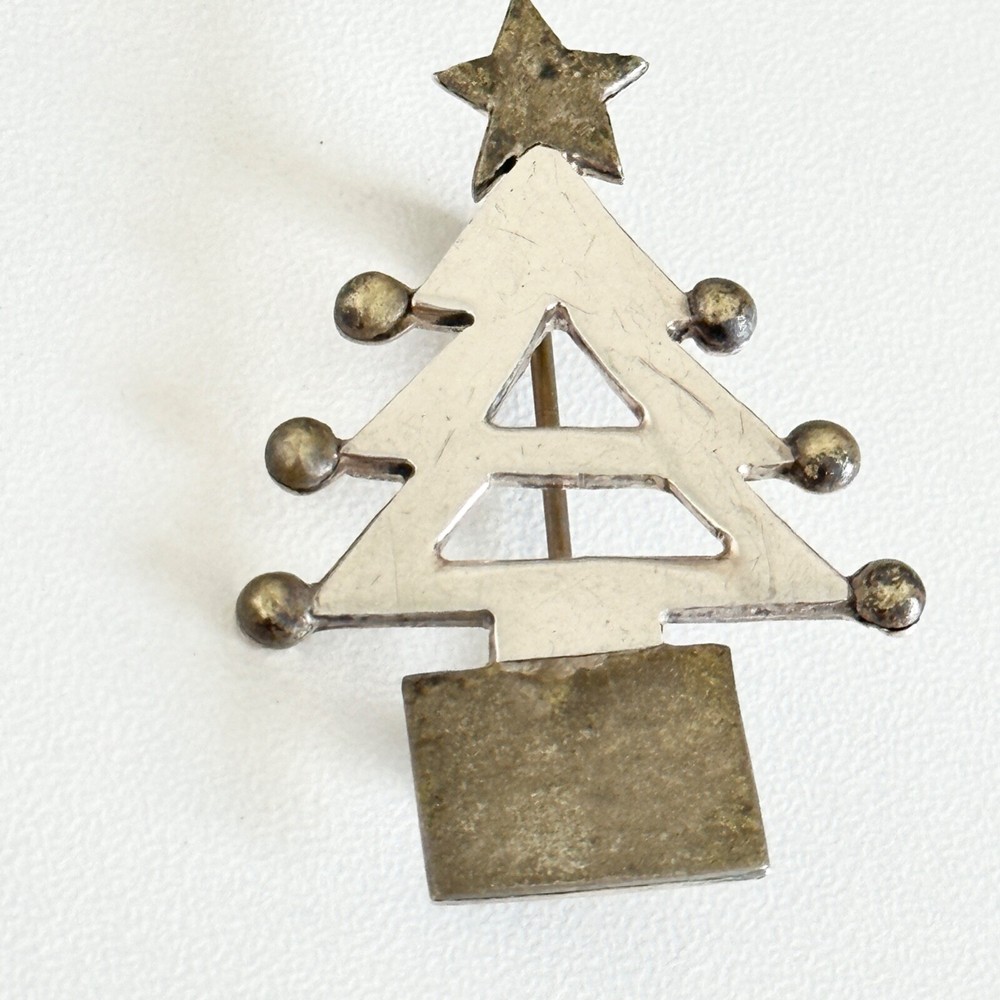 Vintage 925 Sterling Silver Mexico Christmas Tree Holiday Two Tone Brooch Pin