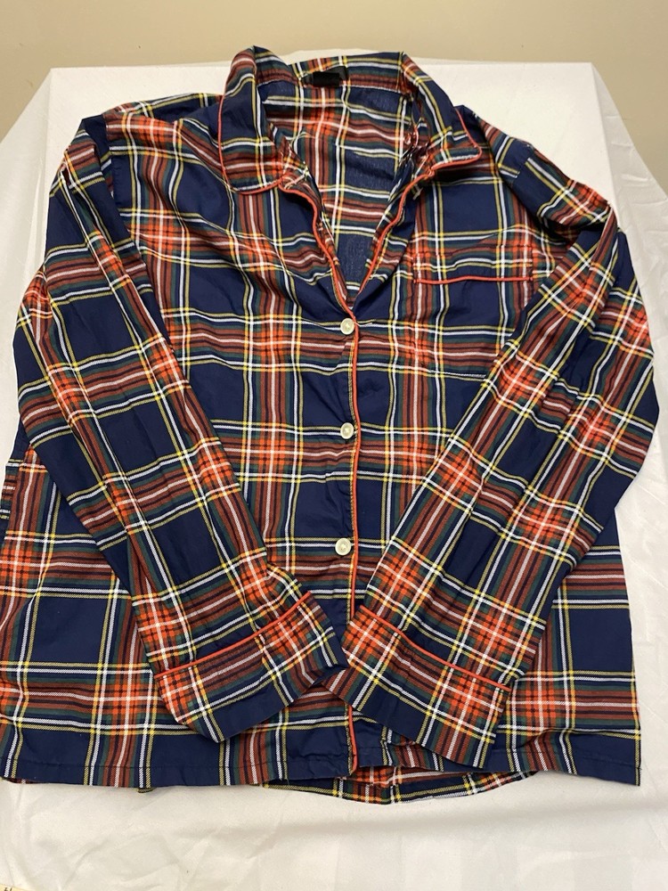 J.Crew Men's Plaid Cotton Button-Up Shirt Navy Red Yellow White Long Sleeve M