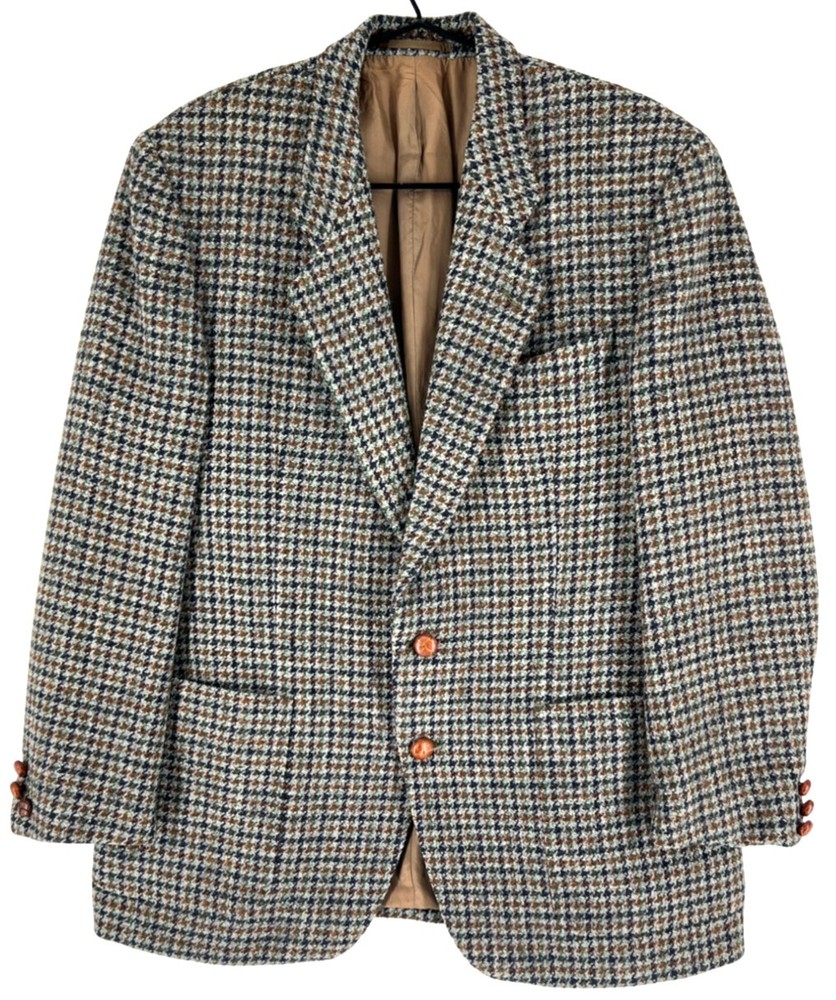 Vintage Harris Tweed Men Wool Hand Woven Blazer Jacket Size L - 44