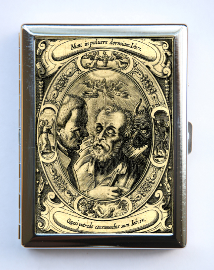 Memento Mori dying man Cigarette Case Business Card Holder goth devil angel