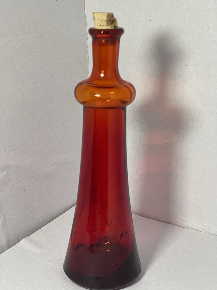 Orange Red Amberina Blown Art Glass Bottle 7