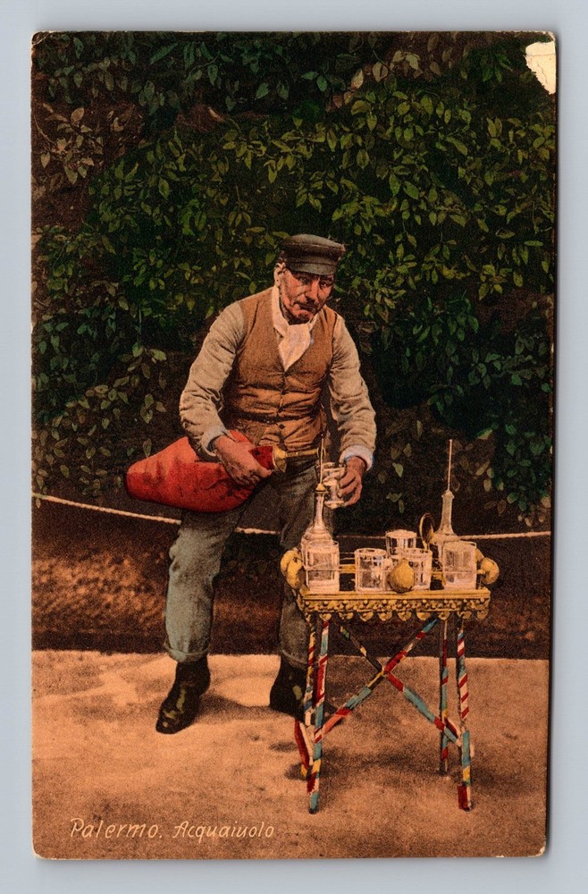 Italy- Palermo Water Seller Preparing Drinks Souvenir Post PC Vintage Postcard