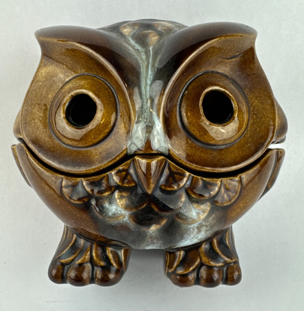 Vintage Ceramic Owl Figurine 2 Pc Votive Tea Light Candle Holder Drip Glaze