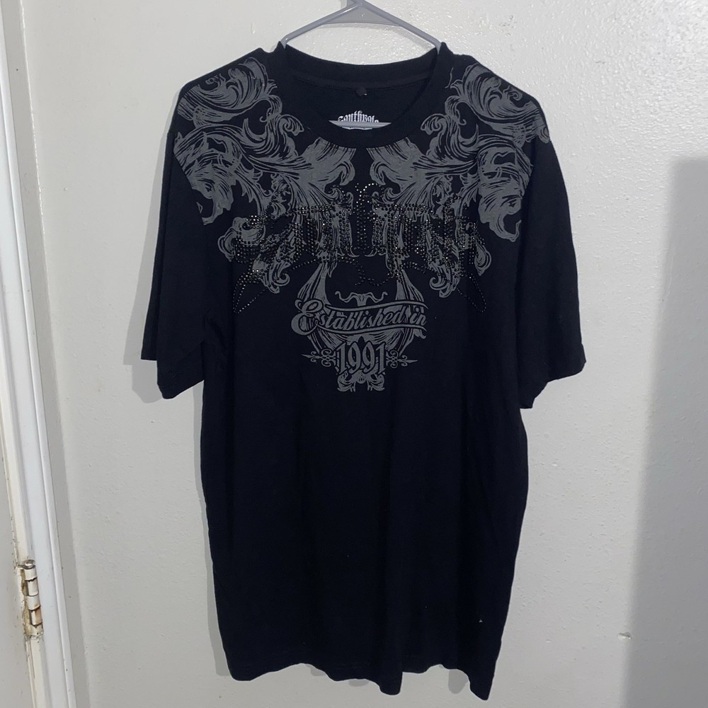 Southpole Premium Graphic Studded Men's T-Shirt Black/Gray Cotton Crew Neck L