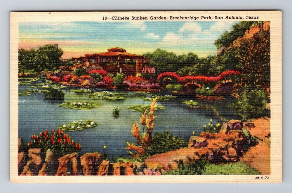 San Antonio TX-Texas Chinese Sunken Garden Breckenridge Park Vintage Postcard