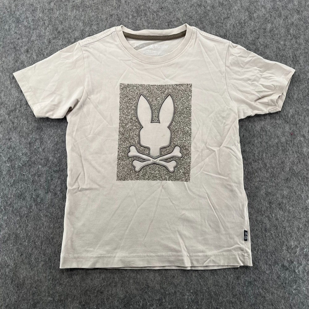 Psycho Bunny Beige Pisani Graphic Short Sleeve T Shirt Boys Size S 7-8