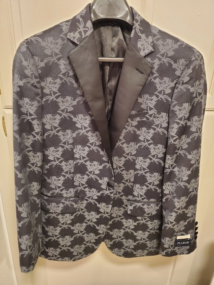PROM TIME 38R JOS A BANK Floral Dinner Jacket Blazer Tailored Fit Charcoal