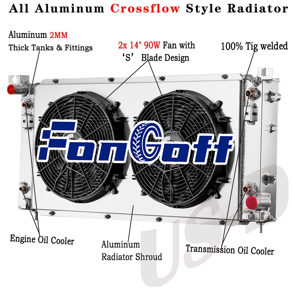 4 Row Radiator Shroud Fan Fit 2014-2020 Chevy Silverado 1500 GMC Sierra 1500 AT