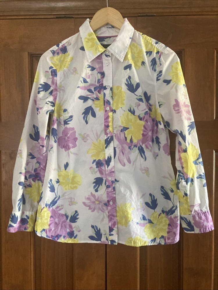 Talbots 100% Cotton White Cotton Floral Button Up Shirt Women’s Size Small S