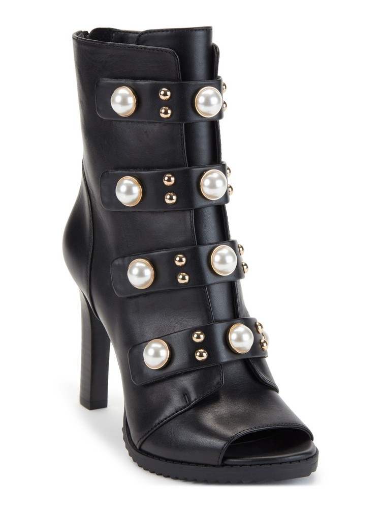 KARL LAGERFELD Womens Black Brayden Leather Open Toe Stiletto Boots Size 5 M
