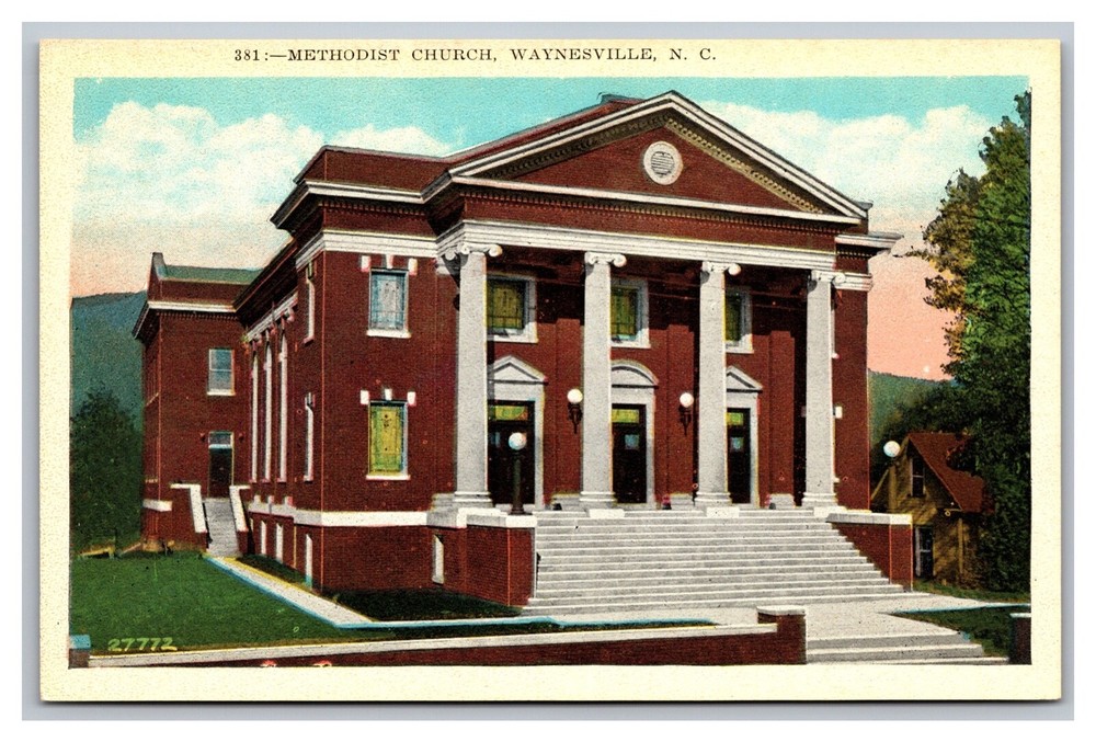 Waynesville NC North Carolina Methodist Church White Border Postcard