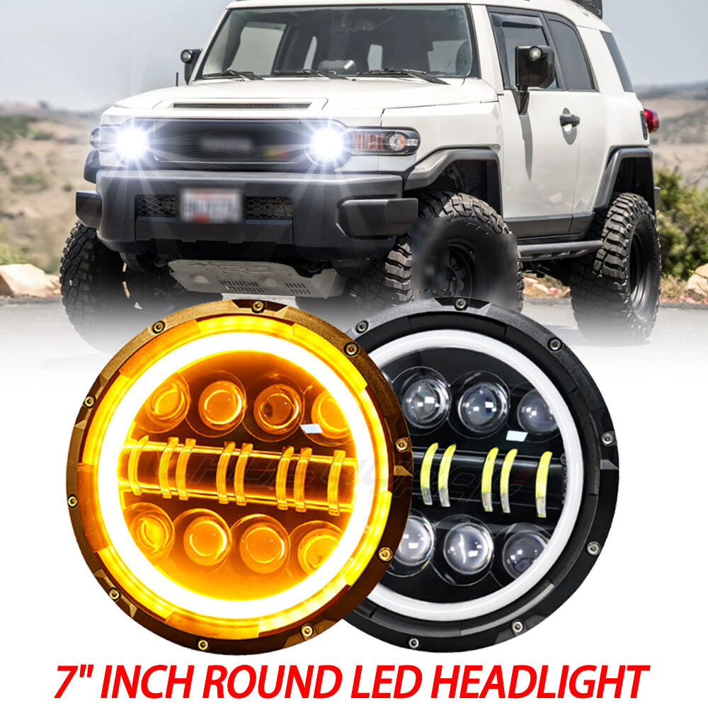 PAIR For FJ Cruiser 2007-2014 7'' Inch Round LED Headlights Hi/Lo Beam Halo DRL