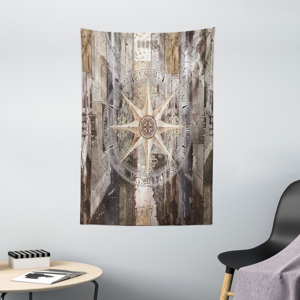 Marine Life Tapestry Compass Navy Ocean Print Wall Hanging Decor