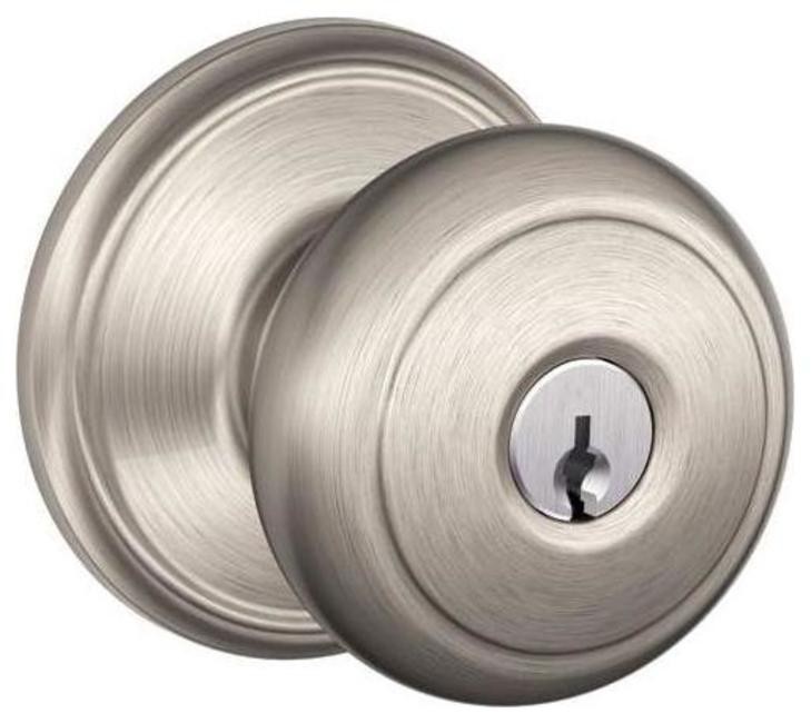 Schlage F51-AND Nickel Andover Keyed Entry Panic Proof Door Knob Set