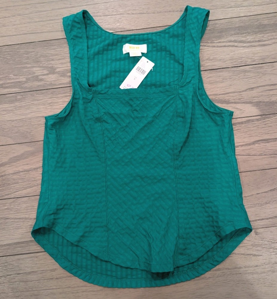 Maeve by Anthropology Women's Small Tank Top Square Neck Sleeveless Green