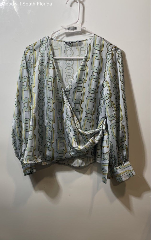 Zara Womens Multicolor Geometric Chain Print Long Sleeve Blouse Top Size XS