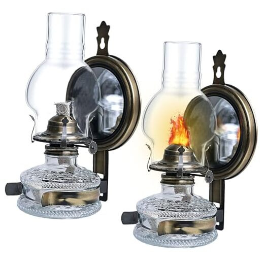 Antique Bronze Kerosene Wall Lamp Set - Rustic Oil Lanterns for Vintage Decor  