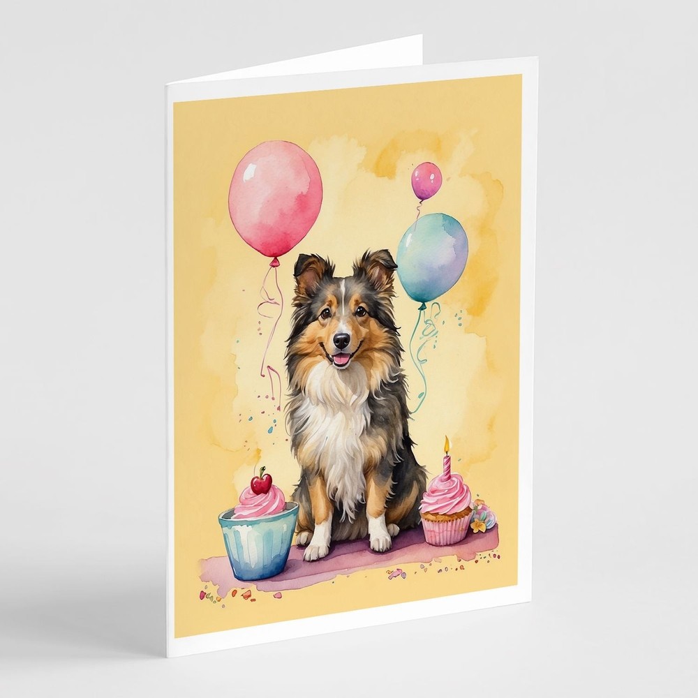 Sheltie Happy Birthday Greeting Cards Pack of 8 Blank Cards with Envelopes