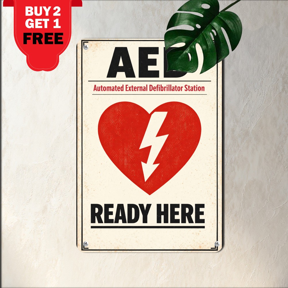 AED Location Window Decal Style Emergency Safety Sign Weatherproof Aluminum Sign