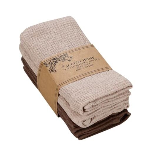 ACCENTHOME 4-Piece Cotton Waffle Weave Kitchen Towels Ultra Soft Absorbent