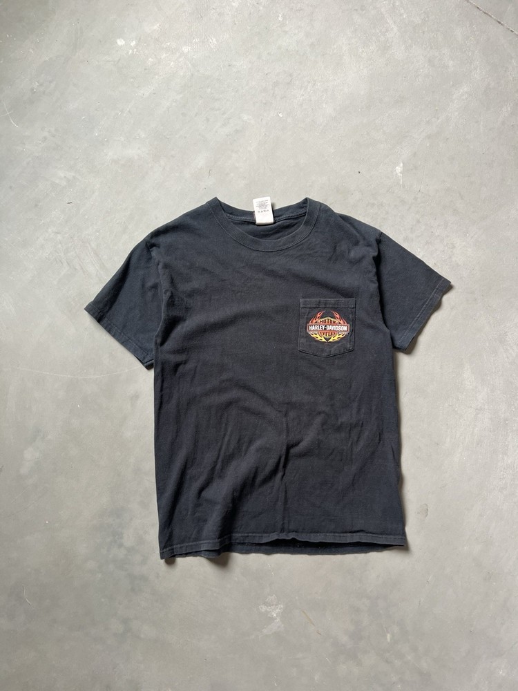 black harley davidson flame graphic t-shirt size medium 90s y2k biker