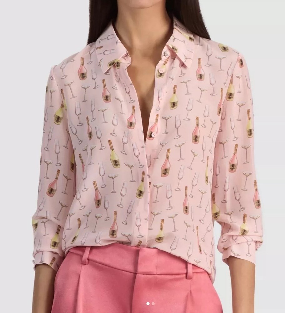 Women Alice + Olivia Silk Collared Floral Blouse Top