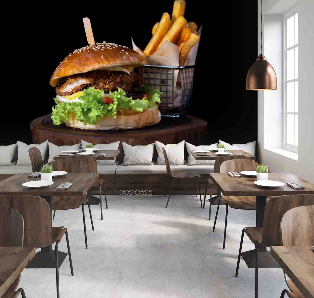 3D French Fries Hamburger Fast Food Wall Murals Wallpaper Murals Wall Sticker 2