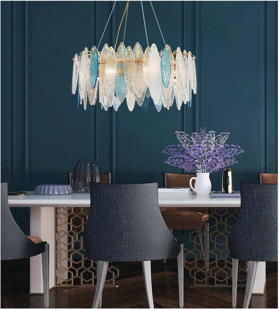 Modern Crystal Chandelier Golden Vintage Glass Pendant Lighting 24inch