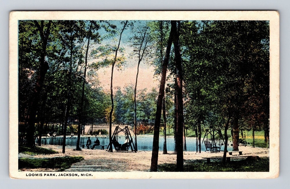 Jackson MI-Michigan, Lake at Loomis Park, Antique Vintage Souvenir Postcard