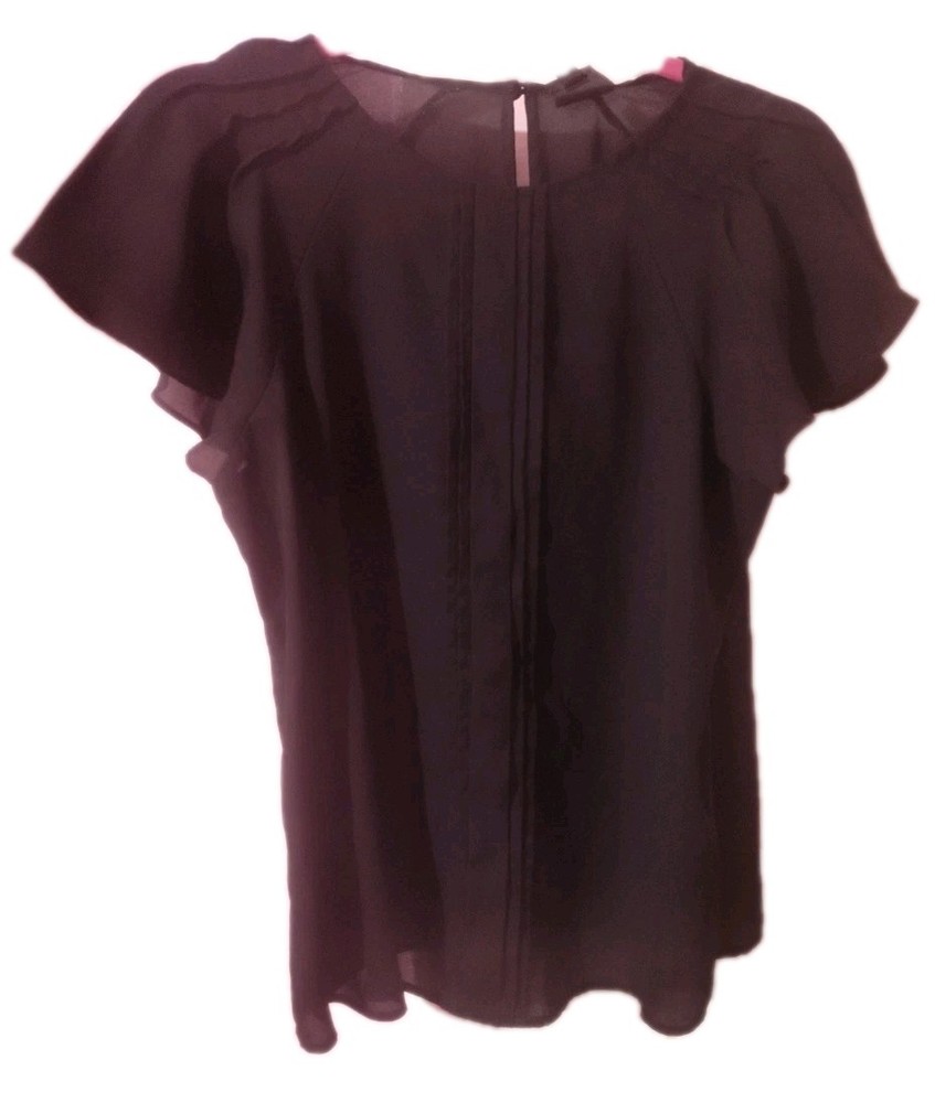 Worthington Petite Women's Black Short Sleeve Semi Sheer Pleated Blouse-Size PM