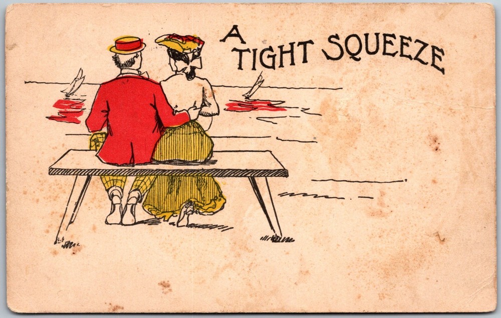A Tight Squeeze Couple On Bench 1907 Postmarked Postcard J696