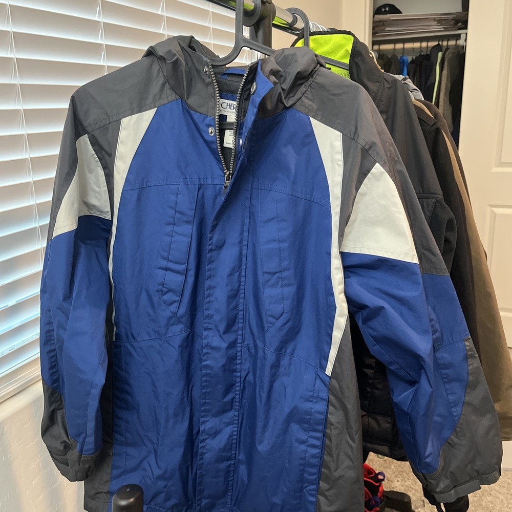 Cherokee Men’s Hooded Winter Jacket Blue Gray Full Zip Ski Coat Size Large