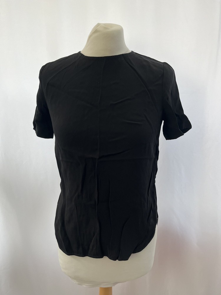 Zara Womens Black Short Sleeve Zip Detail Top Size XS  