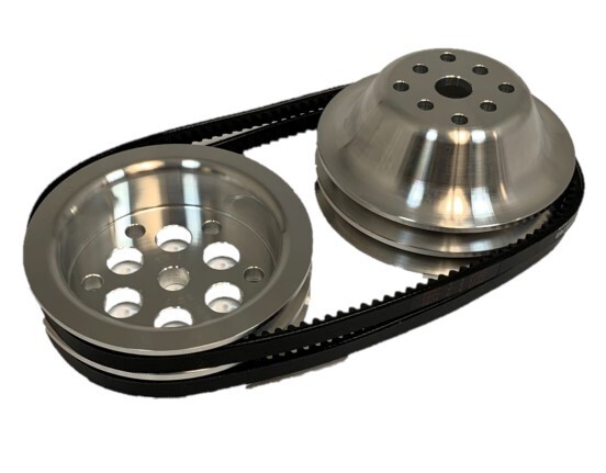 SBC Chevy 350 Short Water Pump and Crank Aluminum Pulley Kit 1:1 - Double Groove