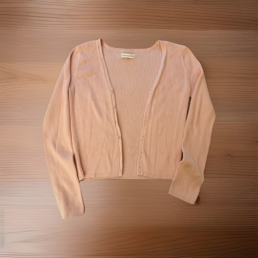 AEROPOSTALE Women's Pink Semi-Cropped  Button-Front Long Sleeve Shirt - M