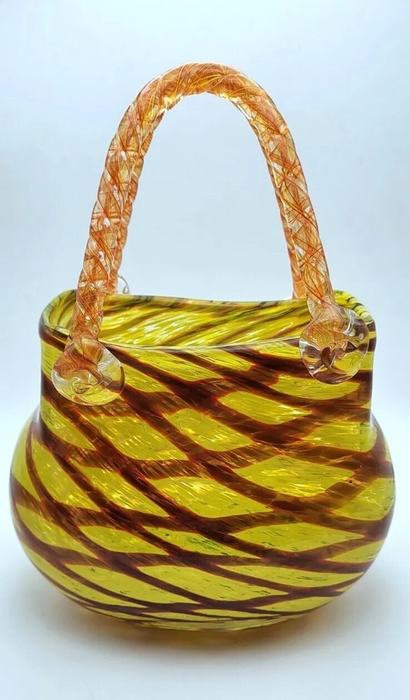 Vintage Art Glass Murano Style Handbag Purse Vase Sculpture Multicolor Handmade