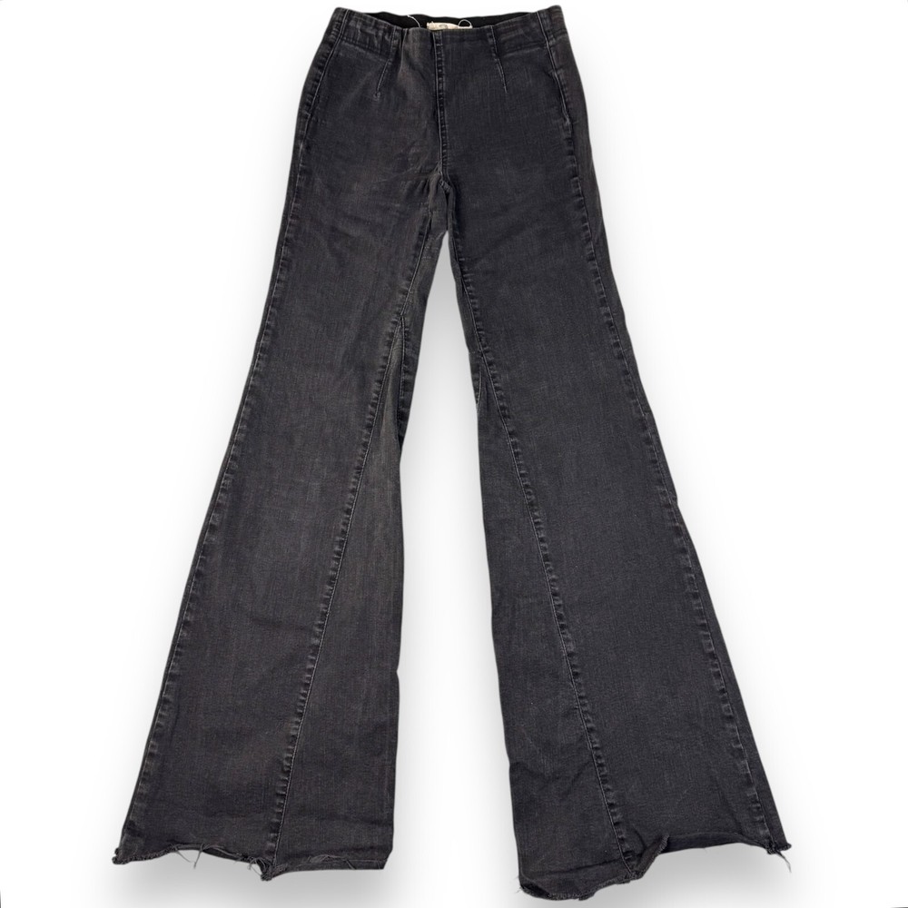 Free People Black Stretch Jeans High Rise Wide Flare Leg Size 24'' Hippie Boho