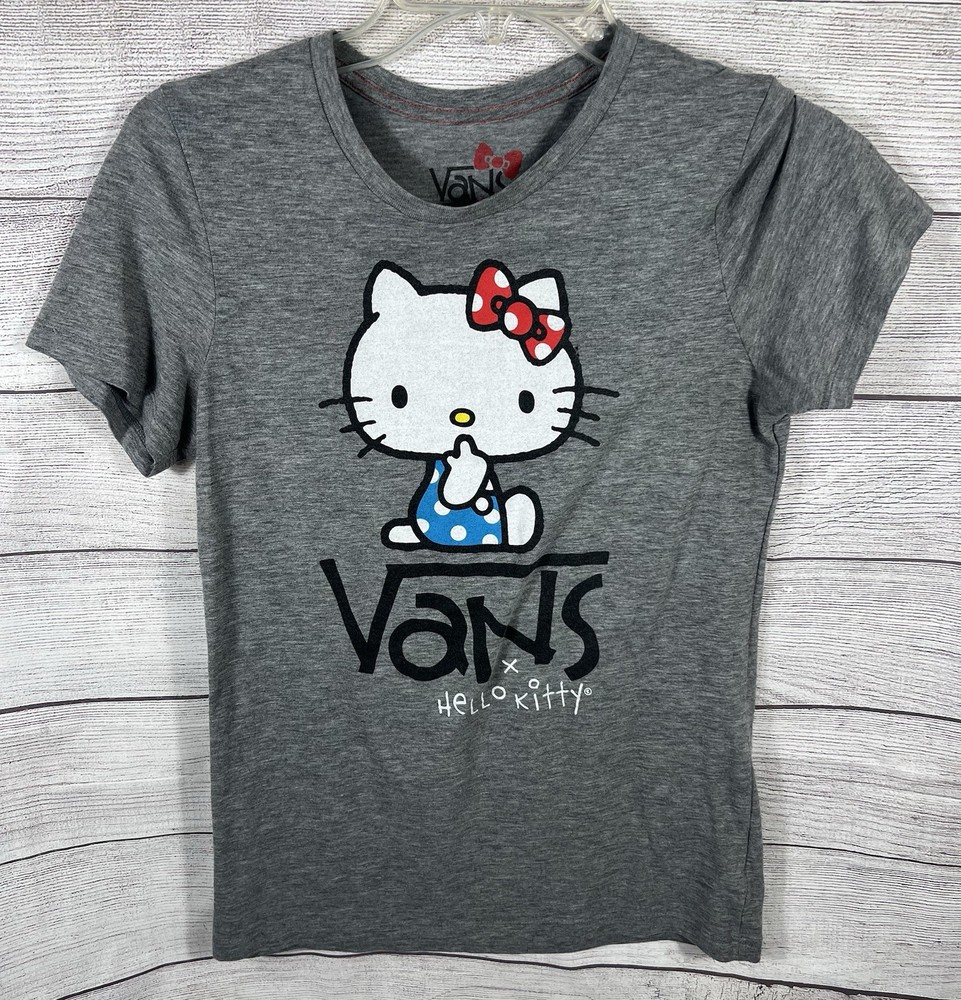 Vans Hello Kitty Graphic Tee Womens Large Gray Logo Shirt