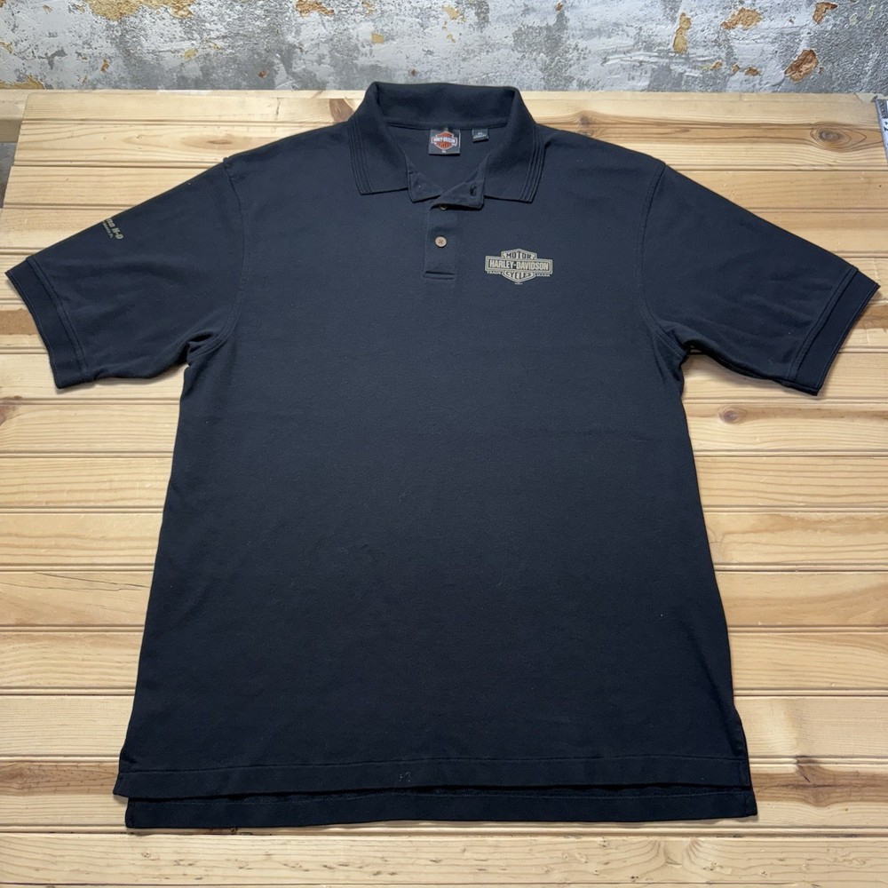 Vintage Y2K 2005 Harley Davidson Daytona Beach Black Polo Collar Shirt Size XL