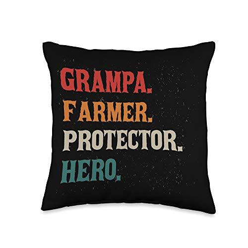 Grampa Farmer Protector Hero Grandpa Granddad Farming Throw Pillow, 16x16, Mu...
