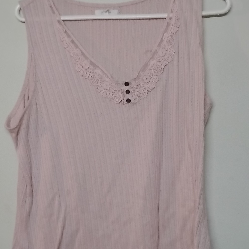 maurices Women’s Pink V-Neck Sleeveless Knit Tank Lace/Button Accents XL