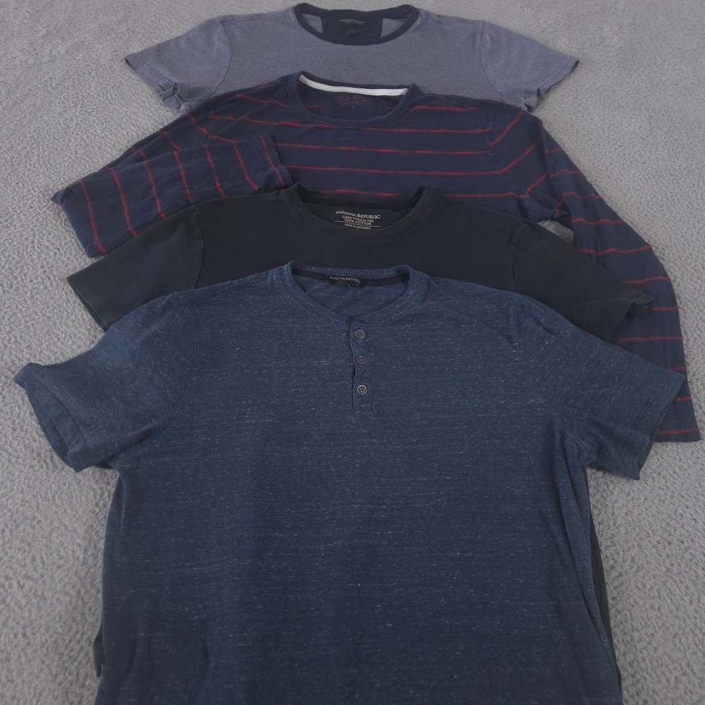 LOT OF 4 Banana Republic Shirt Mens L Blue Luxe Touch Performance Tee Cotton