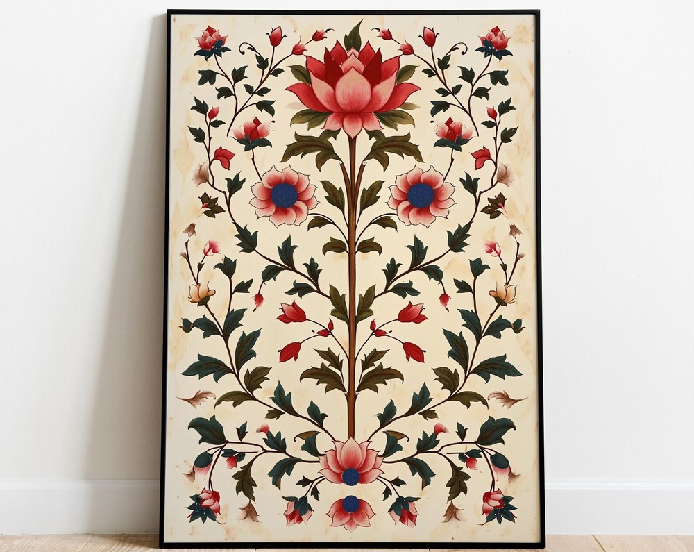 Vintage Indian Art Floral Palace Paintings Home Decor Mughal Floral Motifs