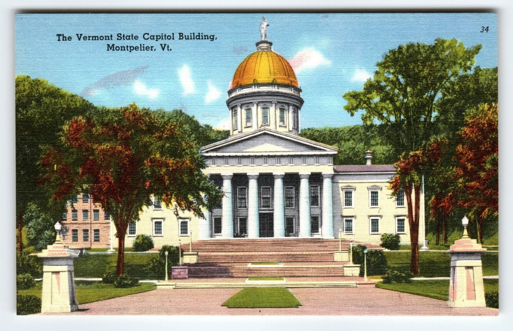 The Vermont State Capitol Building Montpelier Linen Postcard Tichnor Unused
