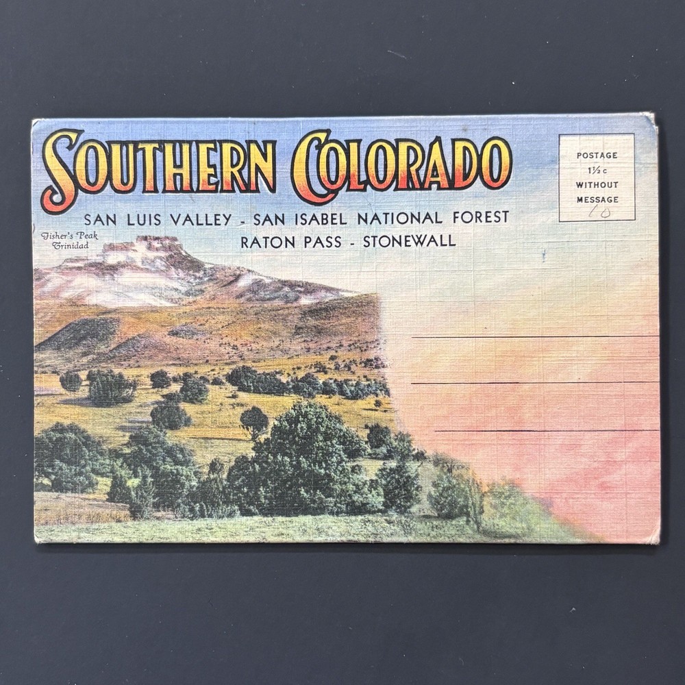 1940’s SOUTHERN COLORADO Linen POSTCARD FOLDER SAN LUIS VALLEY;San Isabel Nat’l