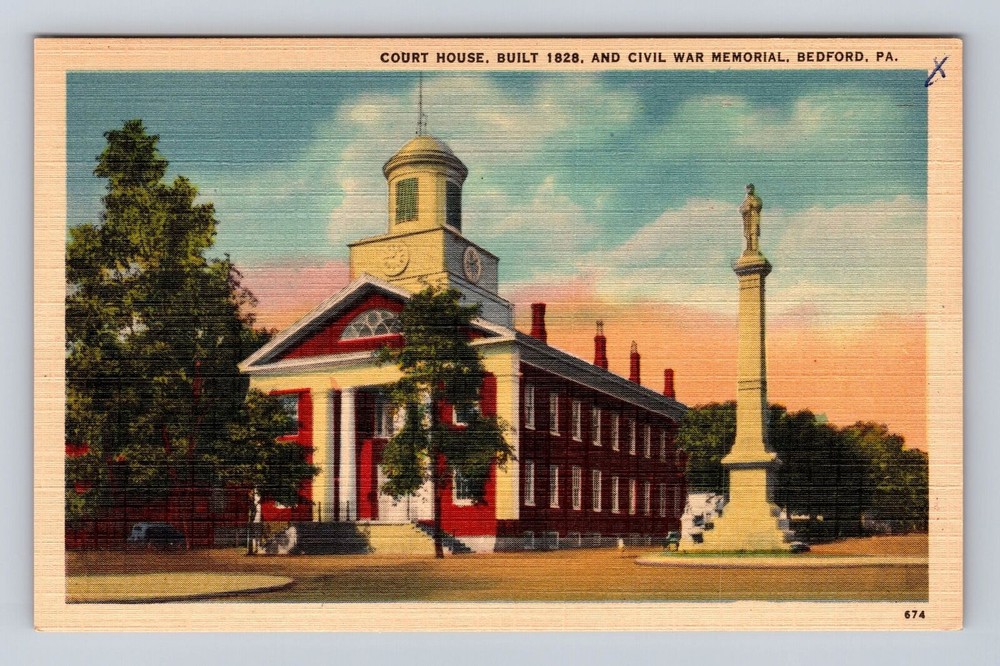 Bedford PA-Pennsylvania, Civil War Memorial, Court House, Vintage Postcard