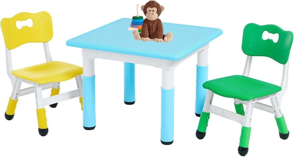 FUNLIO Kids Table and 2 Chairs Set, Height 23.5in*23.5in, Multi-color